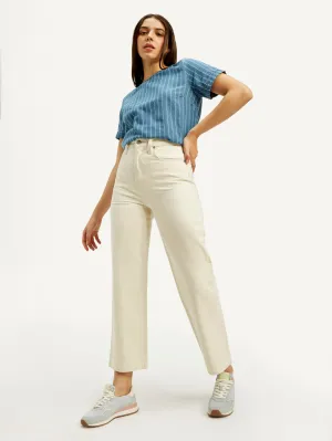 Women's Cream Straight Fit High Rise Jeans