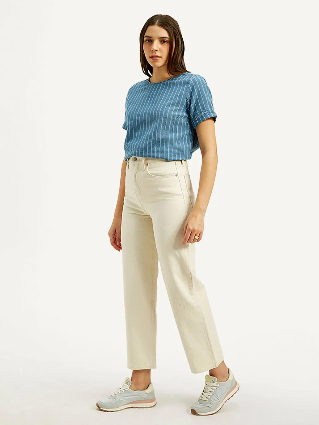 Women's Cream Straight Fit High Rise Jeans