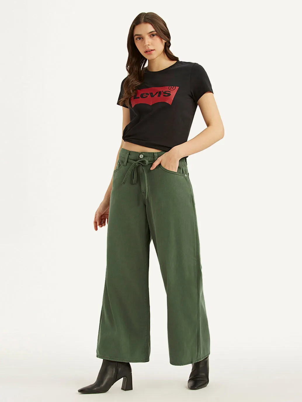 Women's Green XL Straight Fit Mid Rise Jeans