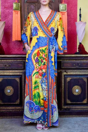 Yellow Womens Wrap Dress Long Sleeve